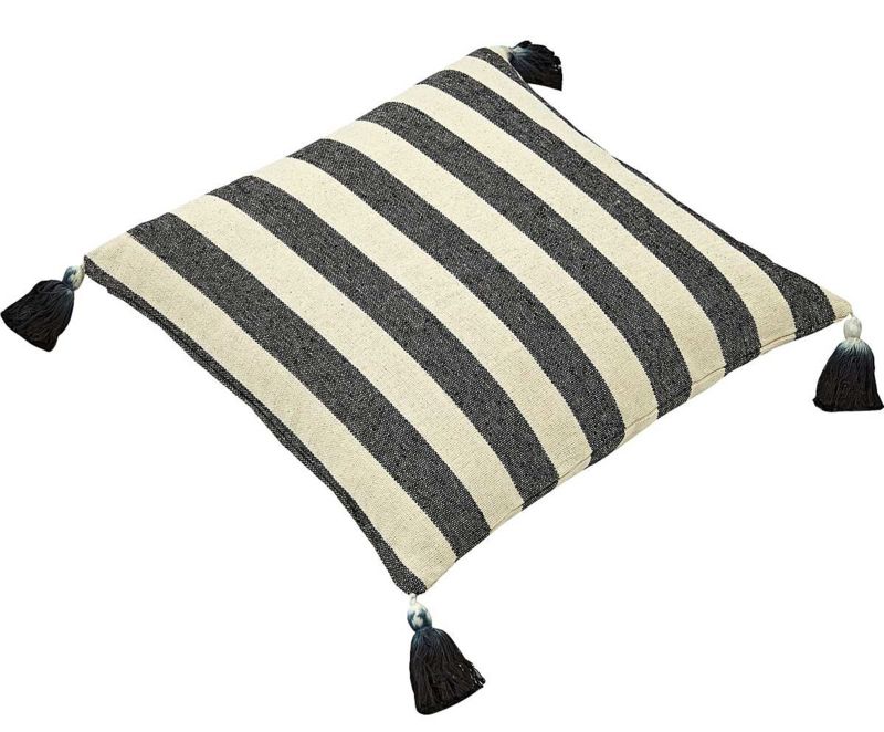 Liv Interior STRIPE, woven cotton, black/ecru, 45x45cm