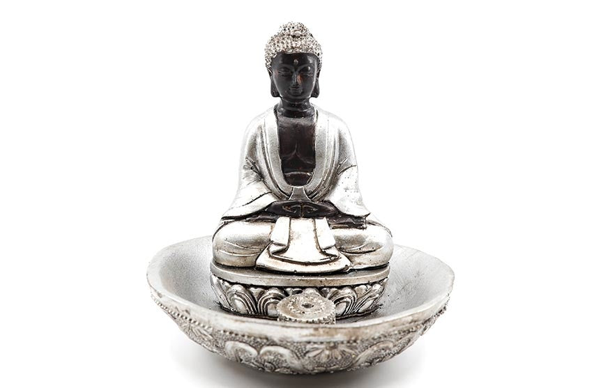 Wierookbrander Boeddha zilver rond