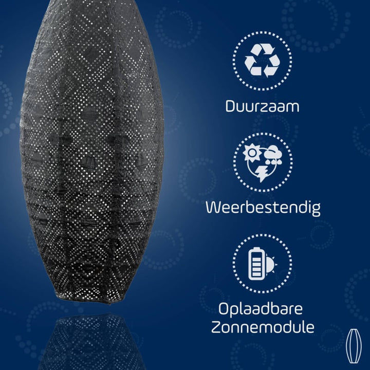 Lumiz Solar Lampion - Long Ovaal 20cm Mosaic (Dark Grey)