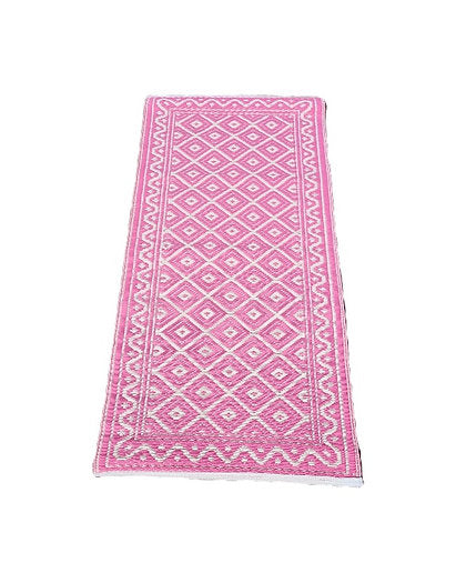 Buiten vloerkleed 60 x 120 cm ruit roze