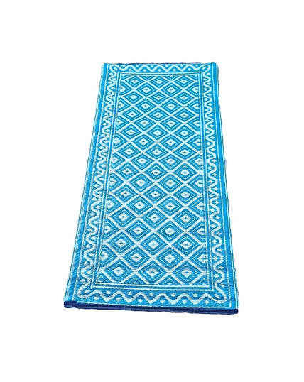 Buiten vloerkleed 60 x 120 cm ruit blauw/licht blauw