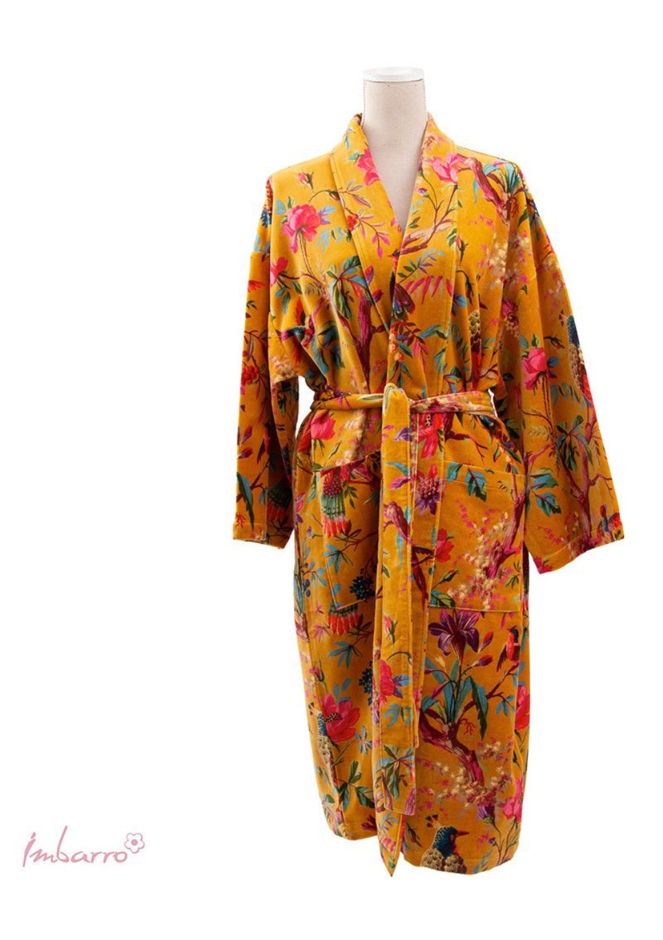 Kimono Imbarro Terciopelo Suave Paradise mostaza
