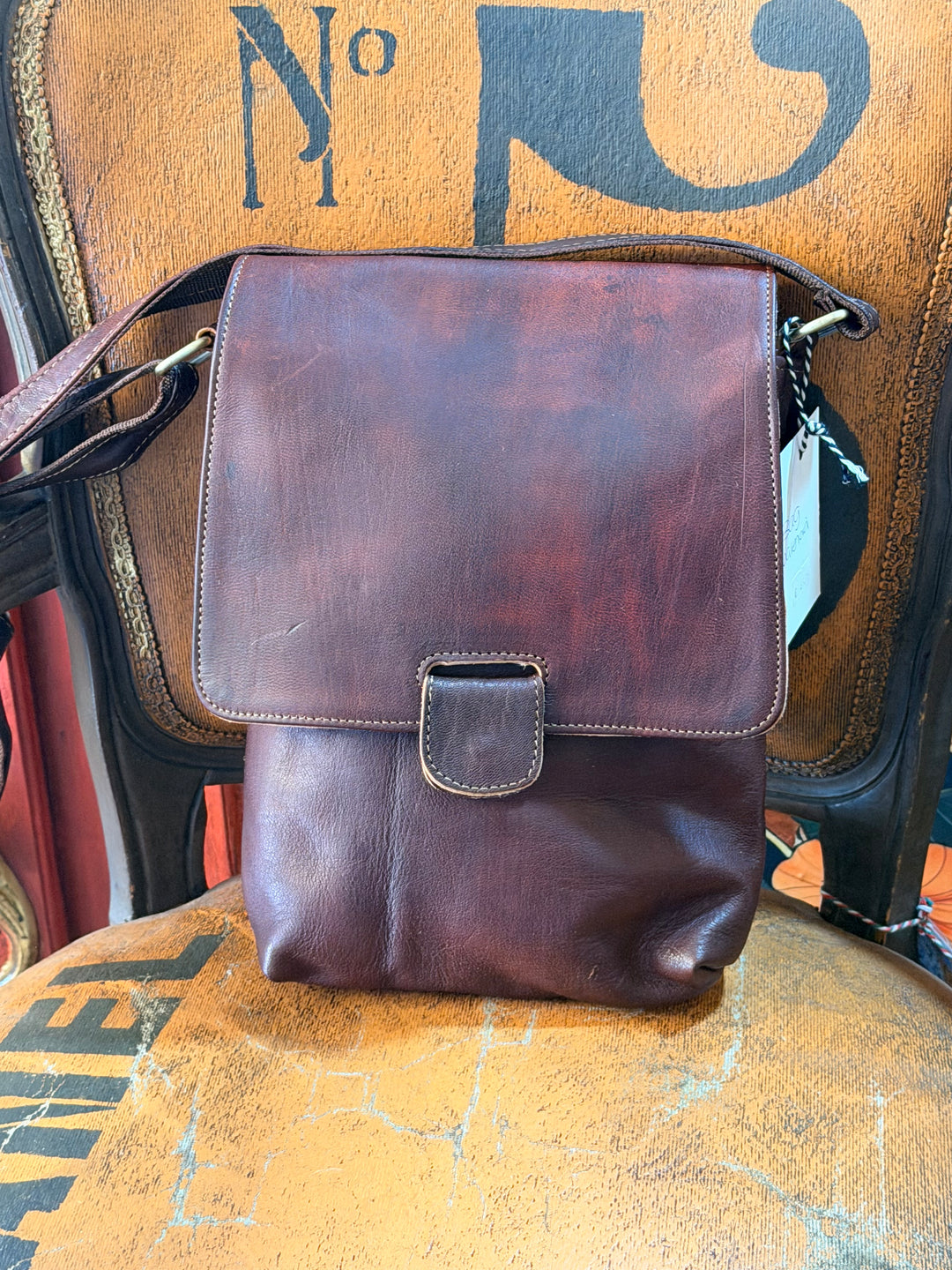 Vintage leren schoudertas – donkerbruin/bordeaux “Valencia”