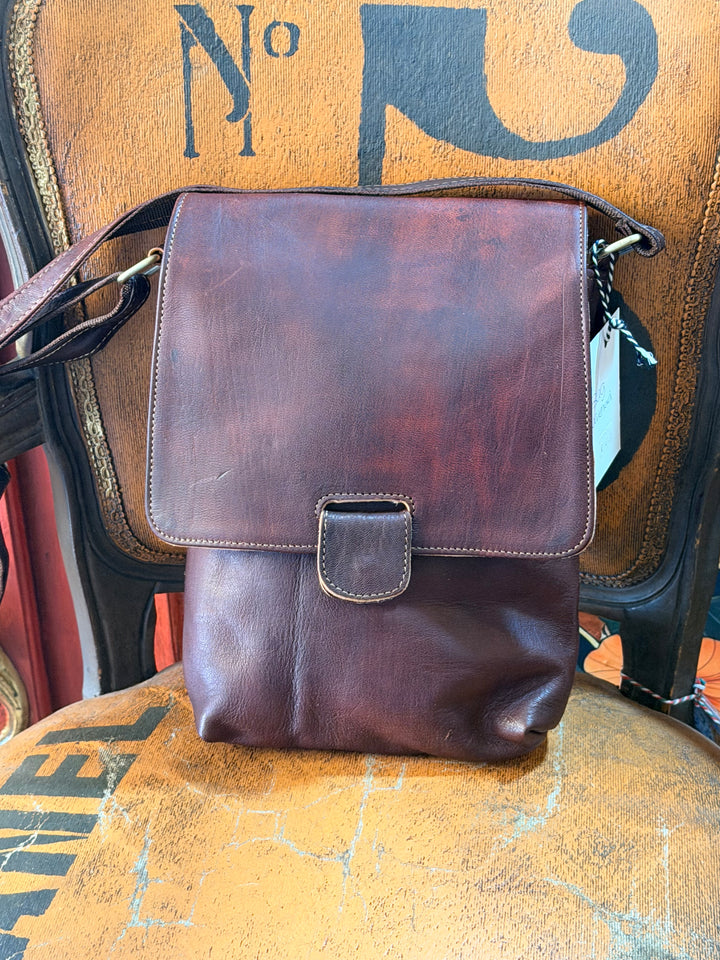 Vintage leren schoudertas – donkerbruin/bordeaux “Valencia”