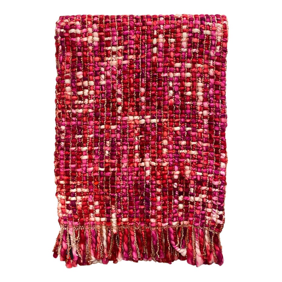 Diga Colmore Plaid Grof Gebreid Multicolor Roze 130x170cm met franjes
